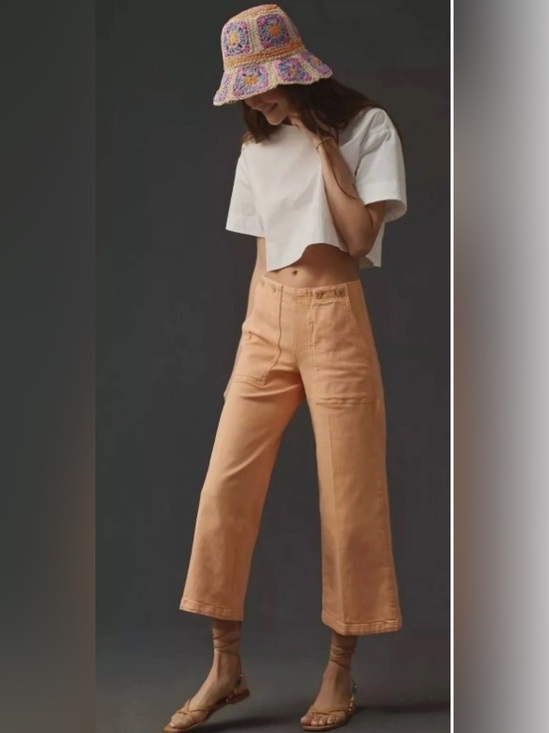 Pilcro Pants - Anthropologie Pilcro The Kit Cropped Wide-Leg Utility Trousers Peach size 26